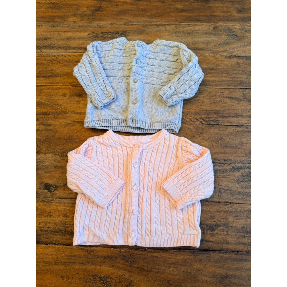 Janie‎ and Jack Baby 3-6 Months Cable Knit Cardigan Sweater Bundle Pink Gray 2pc